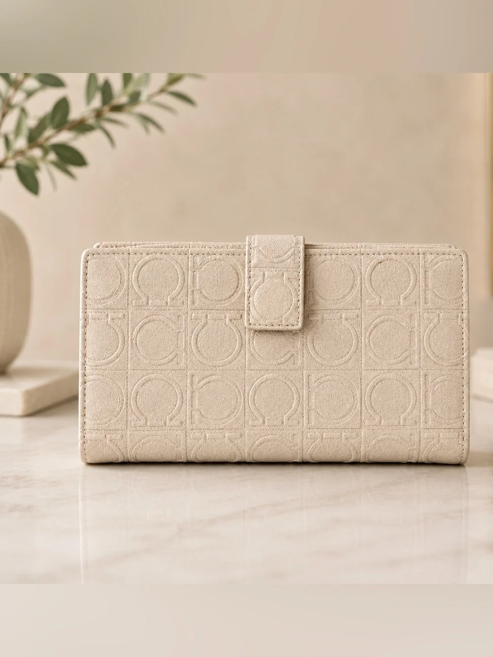 Salvatore Ferragamo Gancini continental  Pink Embossed wallet
